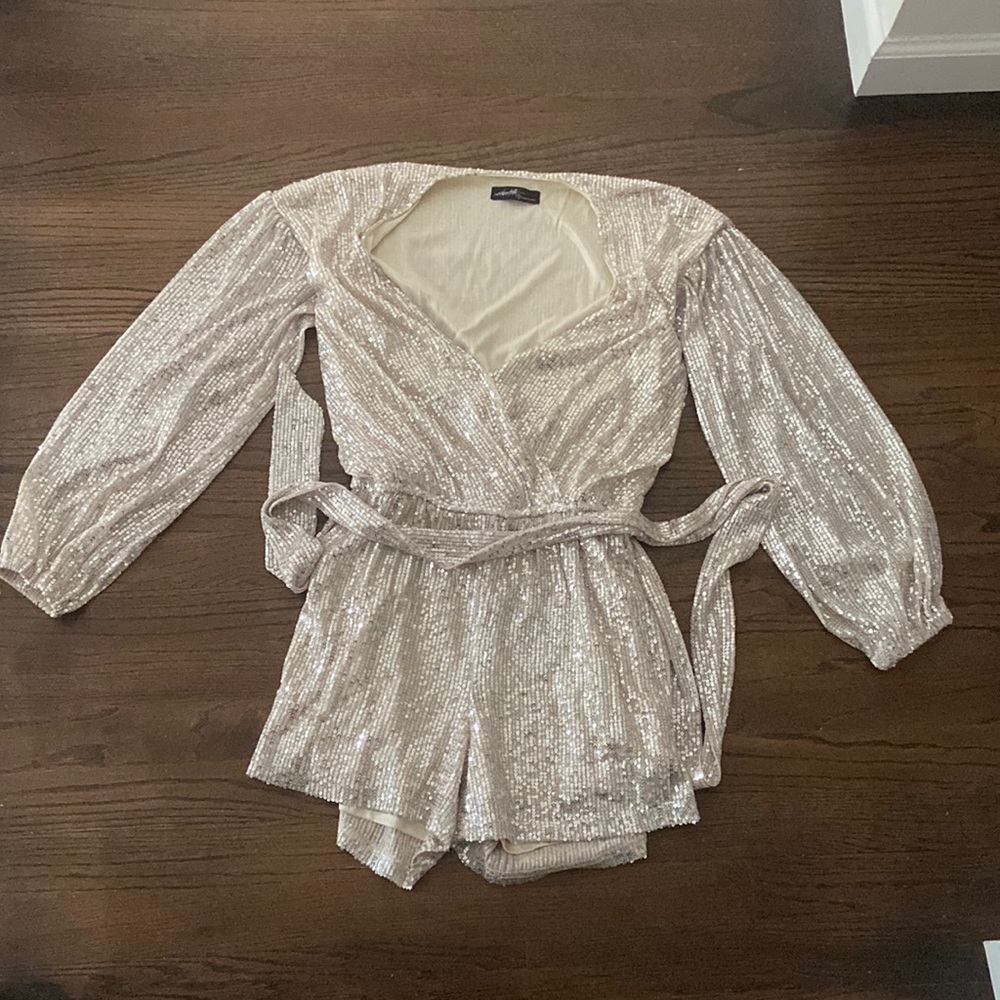 tan sequin romper